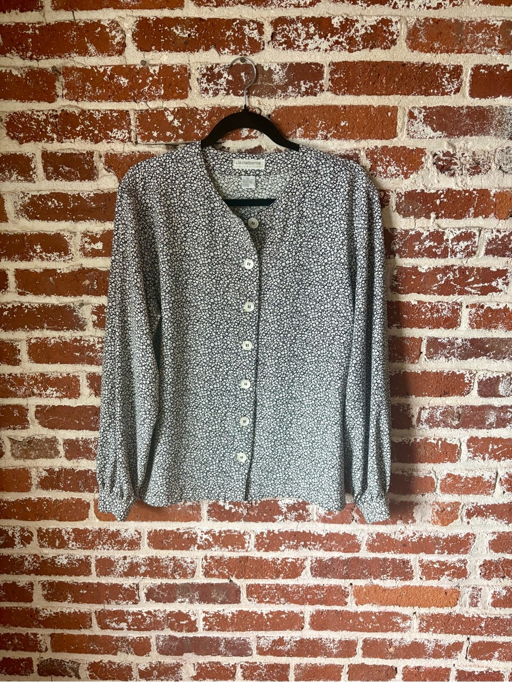 90s / Y2K Vintage Liz Claiborne Black & White Floral Blouse / Cardigan